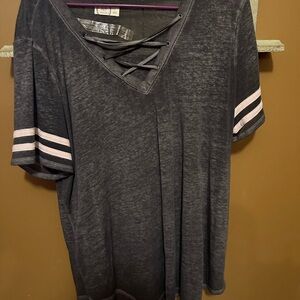 Maurices Charcoal Lace-Up Short Sleeve Tee